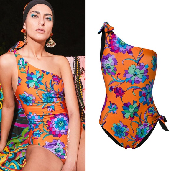 LA DoubleJ Goddess Swimsuit Orange Floral One Piece - Picture 1 of 6